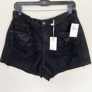 GOOD AMERICAN Good 90s Shredded Cut Off
Denim Shorts Black Wash NWT Size 6/28
